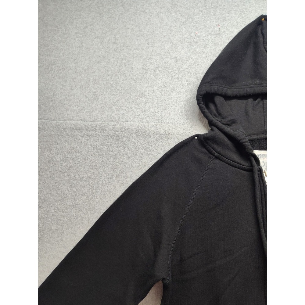 True Religion Women Sweater Dress L Black Hooded Pockets 1/4 Zip Logo Casual - Picture 2 of 16